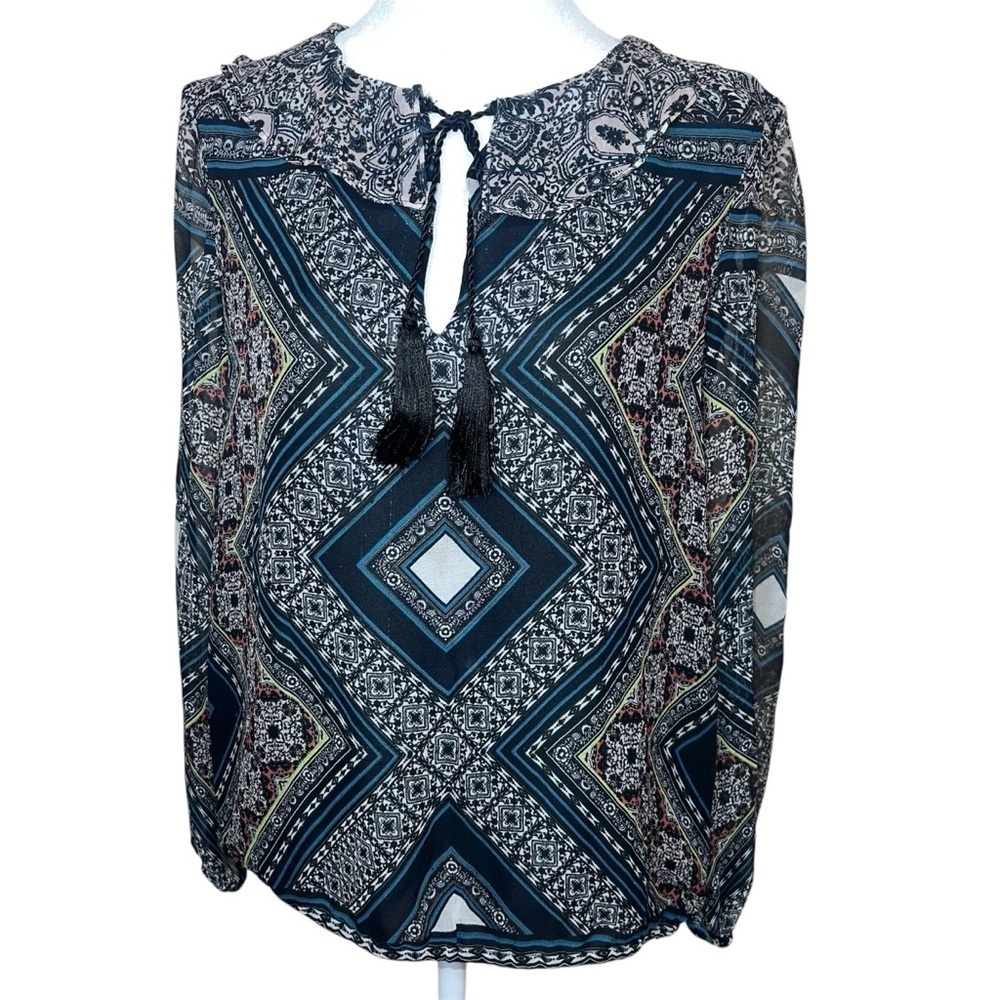Ella Moss Anthropologie|Revolve 100% Silk Boho Paisley Blouse Tassels Size Small